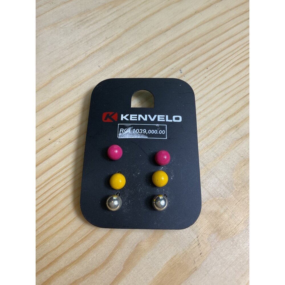 Kenvelo Set Of 3 Pairs Stud Earrings Pink Yellow & Silver Tone For Women